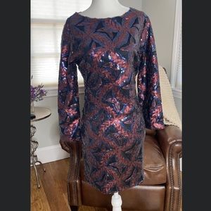 Navy & Burgundy Sequins Dress
